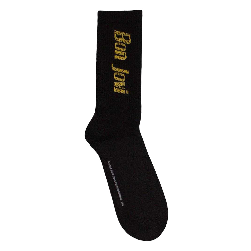 Black-Yellow - Front - Bon Jovi Unisex Adult Logo Terrycloth Socks