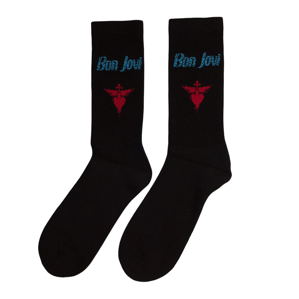 Black - Back - Bon Jovi Unisex Adult Dagger Heart Terrycloth Logo Socks