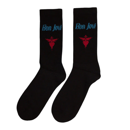 Black - Back - Bon Jovi Unisex Adult Dagger Heart Terrycloth Logo Socks