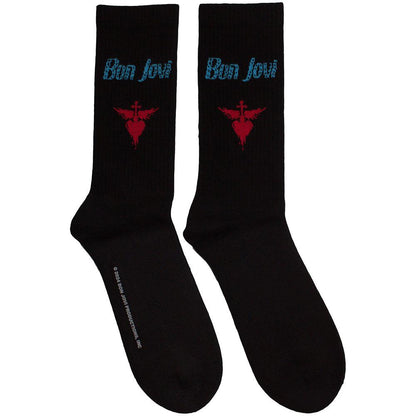 Black - Front - Bon Jovi Unisex Adult Dagger Heart Terrycloth Logo Socks