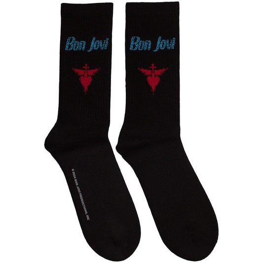 Black - Front - Bon Jovi Unisex Adult Dagger Heart Terrycloth Logo Socks