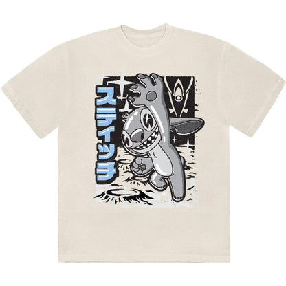 Natural-Black - Front - Lilo & Stitch Unisex Adult Jump T-Shirt