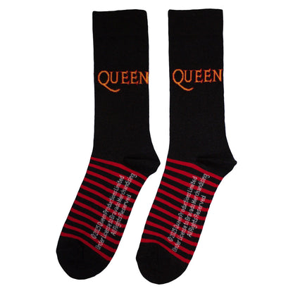 Black-Red - Back - Queen Unisex Adult Striped Logo Socks
