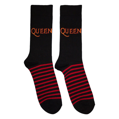 Black-Red - Front - Queen Unisex Adult Striped Logo Socks
