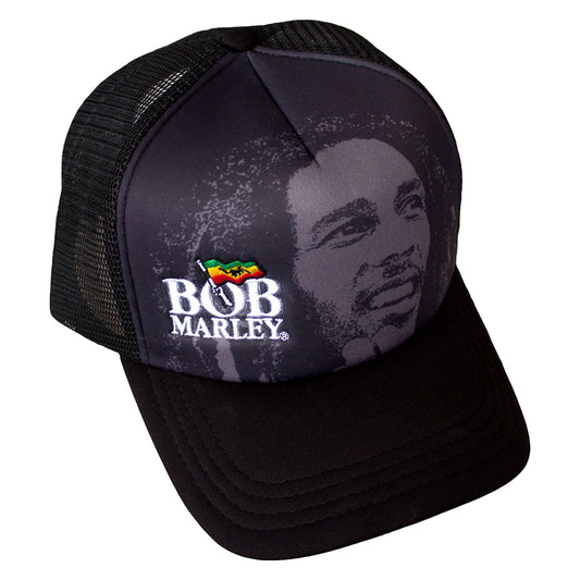 Black - Front - Bob Marley Face Logo Trucker Cap