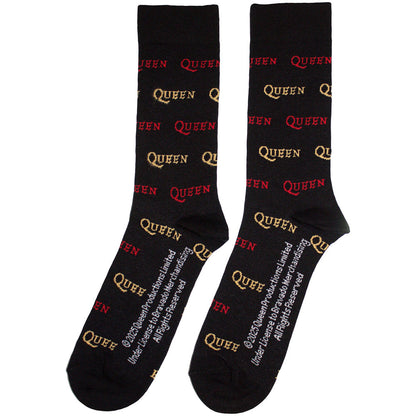 Black-Yellow-Red - Back - Queen Unisex Adult Repeat Logo Socks