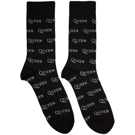 Black-White - Front - Queen Unisex Adult Repeat Logo Socks