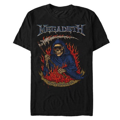 Black - Front - Megadeth Unisex Adult Youthanasia Flames T-Shirt