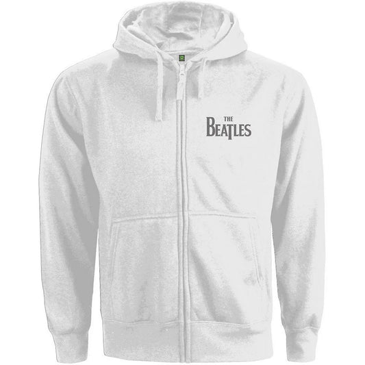 White - Front - The Beatles Womens-Ladies Drop T Logo Full Zip Hoodie