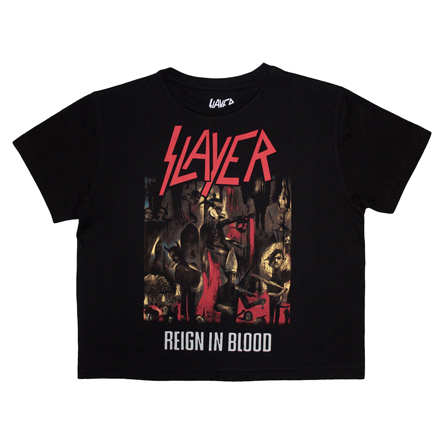 Black - Front - Slayer Womens-Ladies Reign In Blood Crop Top