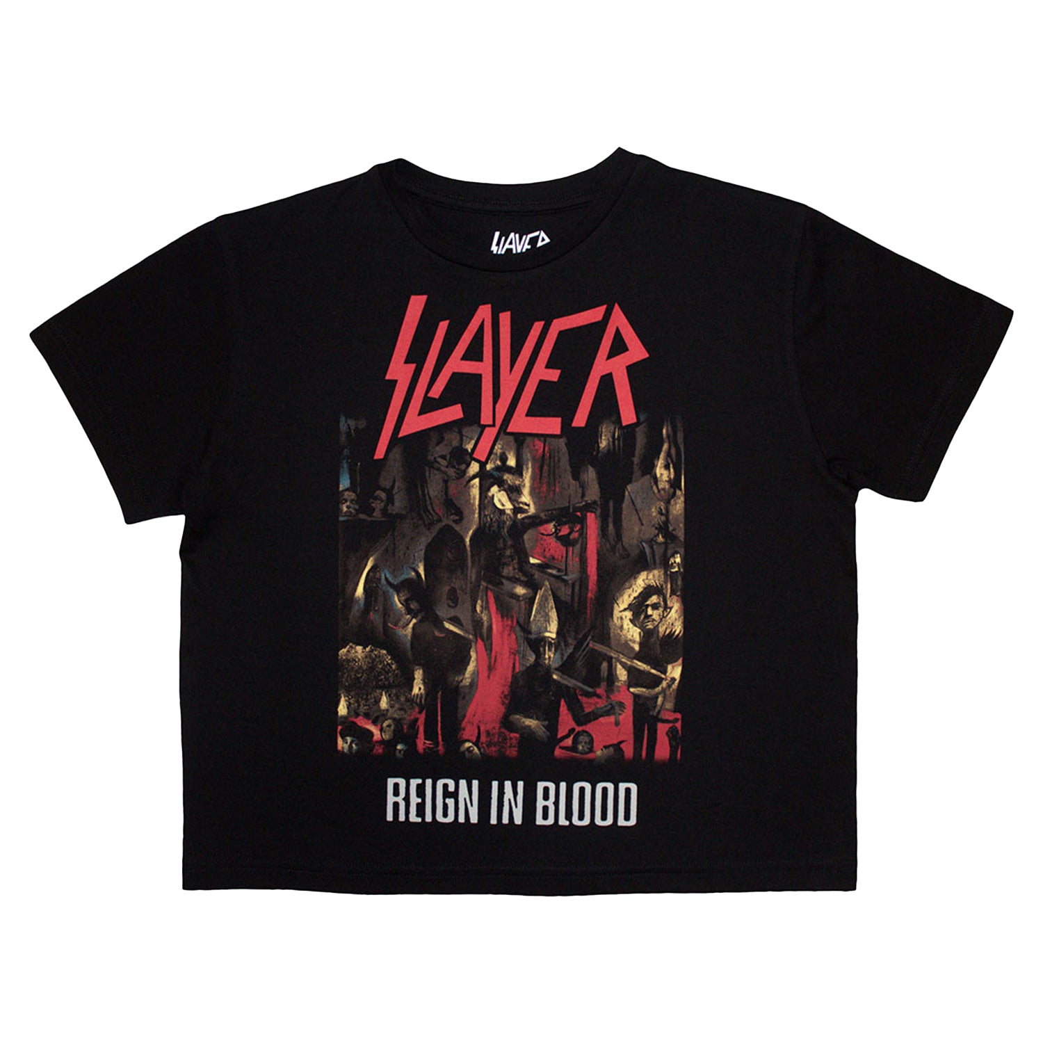 Black - Front - Slayer Womens-Ladies Reign In Blood Crop Top