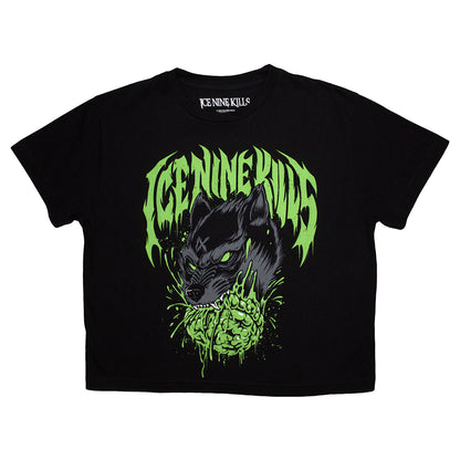 Black - Front - Ice Nine Kills Womens-Ladies Wolf Crop Top