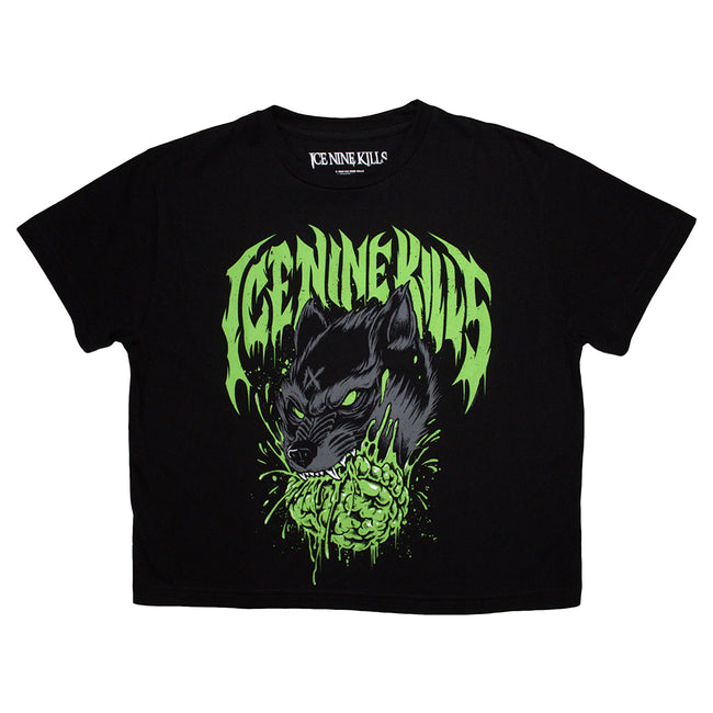 Black - Front - Ice Nine Kills Womens-Ladies Wolf Crop Top