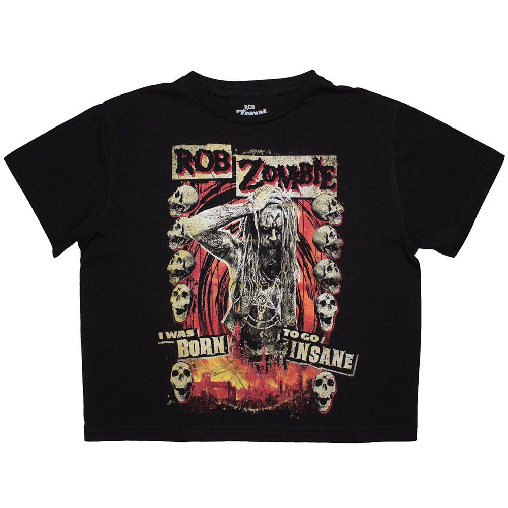 Black - Front - Rob Zombie Womens-Ladies Born To Go Insane Crop Top