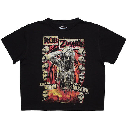 Black - Front - Rob Zombie Womens-Ladies Born To Go Insane Crop Top
