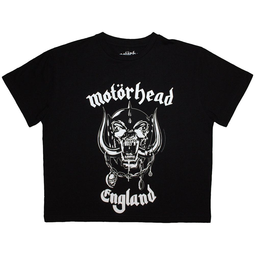 Black - Front - Motorhead Womens-Ladies England Crop Top