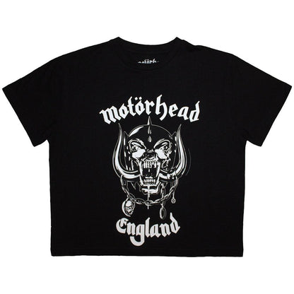 Black - Front - Motorhead Womens-Ladies England Crop Top