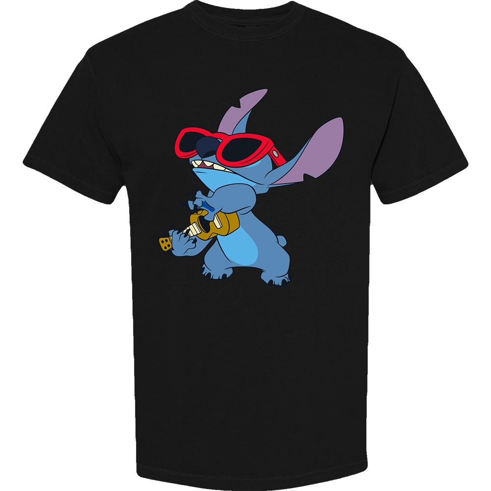 Black - Front - Lilo & Stitch Unisex Adult Guitar T-Shirt