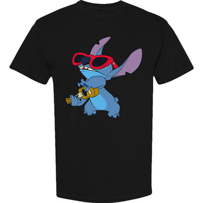 Black - Front - Lilo & Stitch Unisex Adult Guitar T-Shirt