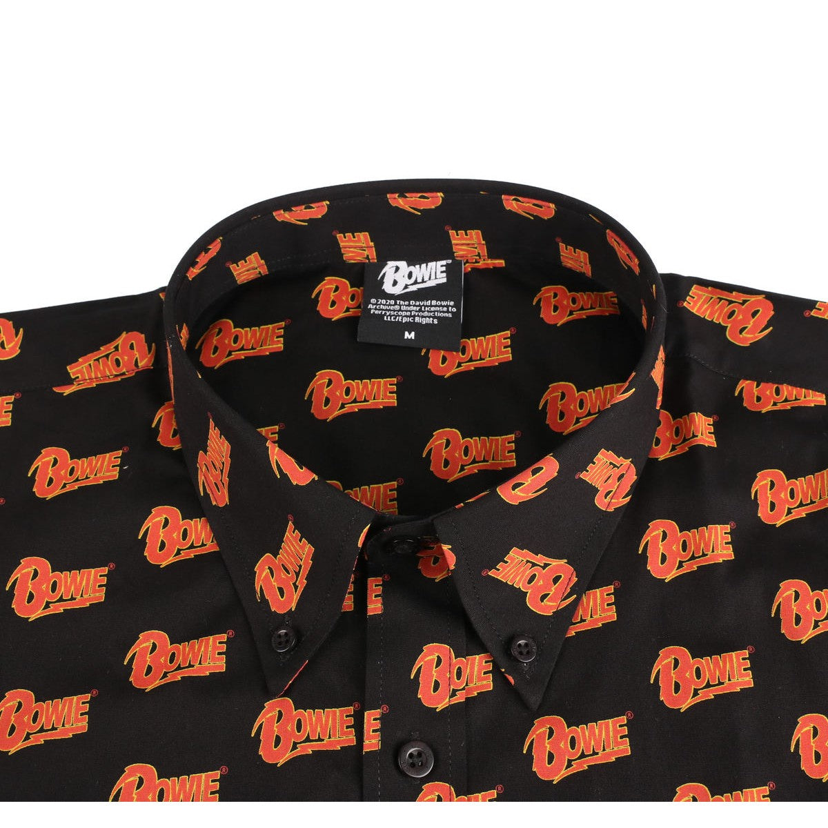 Black - Side - David Bowie Unisex Adult All Over Logo Shirt