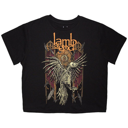 Black - Front - Lamb Of God Womens-Ladies Crow Crop Top
