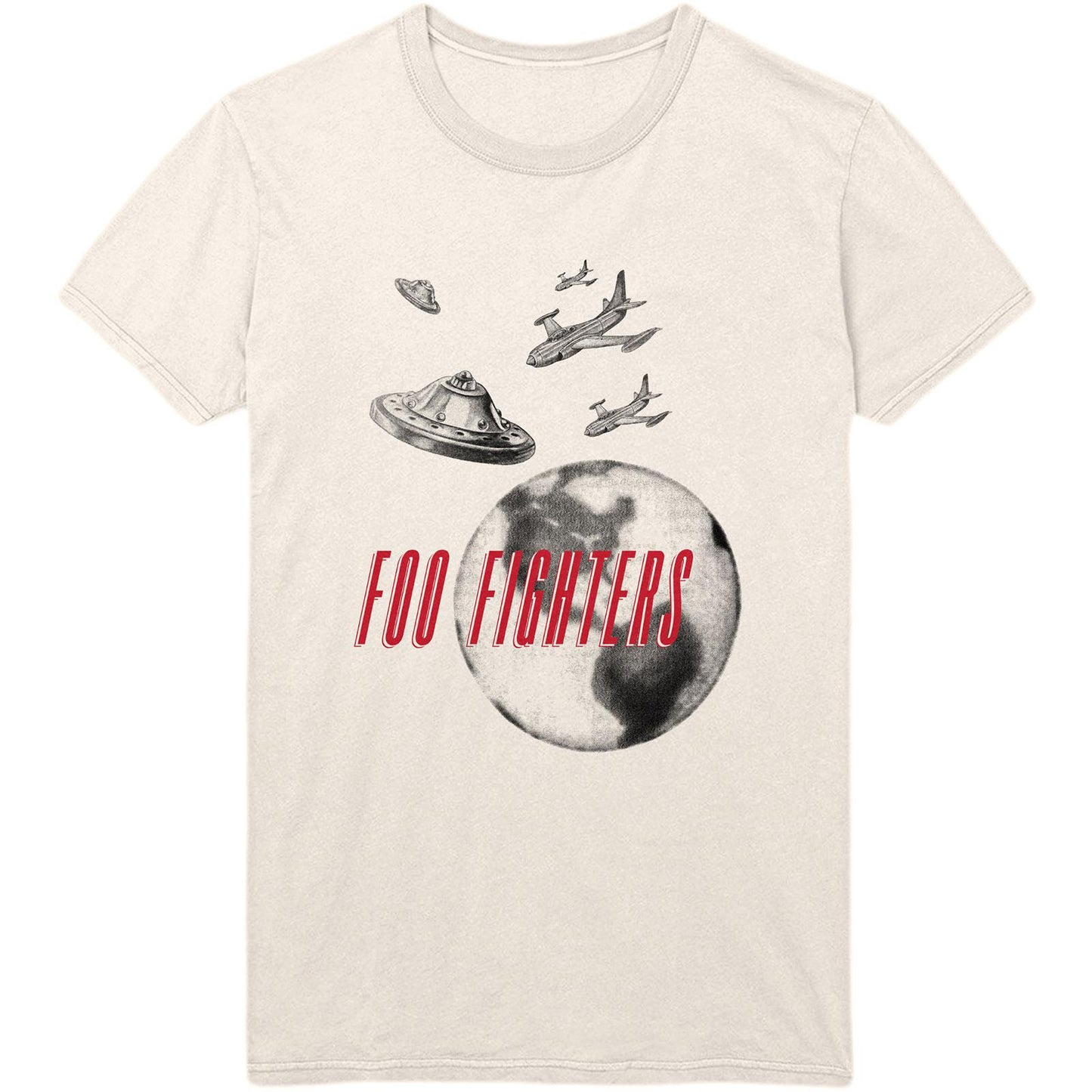 Natural - Front - Foo Fighters Unisex Adult UFO Planes T-Shirt