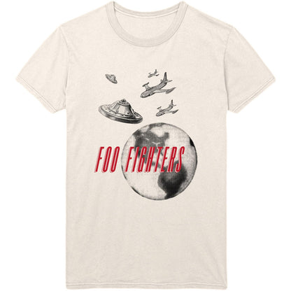 Natural - Front - Foo Fighters Unisex Adult UFO Planes T-Shirt
