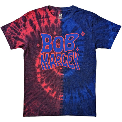 Red-Blue - Front - Bob Marley Unisex Adult Trippy Text Tie Dye T-Shirt