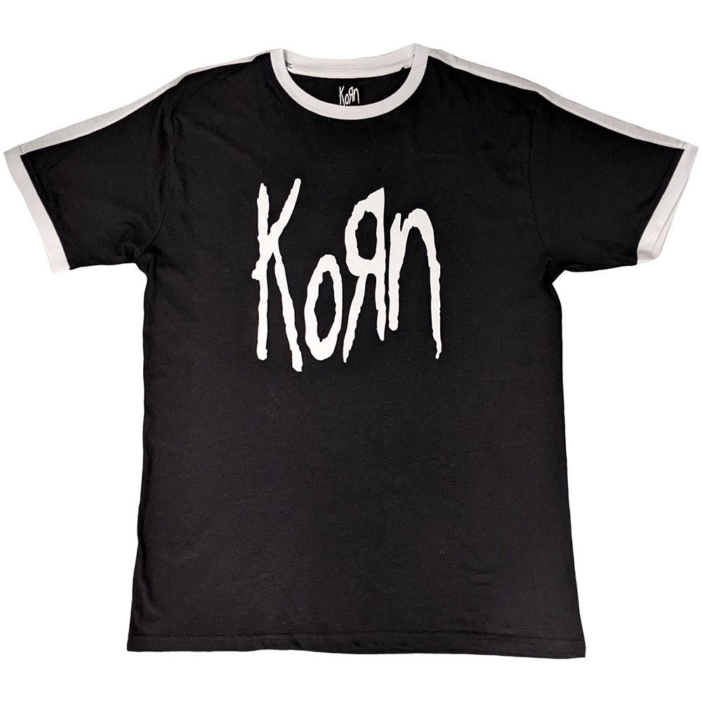 Black - Front - Korn Unisex Adult Ringer Logo T-Shirt