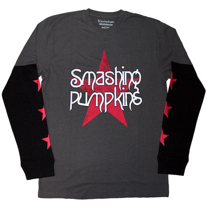 Charcoal Grey-Black - Front - The Smashing Pumpkins Unisex Adult Star Logo Layered Long-Sleeved T-Shirt