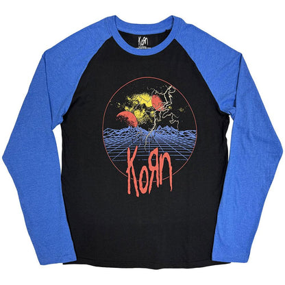 Black - Front - Korn Unisex Adult Wireframe Space Raglan T-Shirt