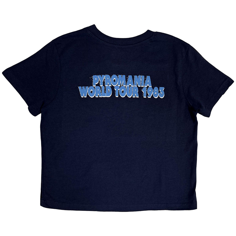 Navy Blue - Back - Def Leppard Womens-Ladies Pyromania World Tour 1983 Crop Top