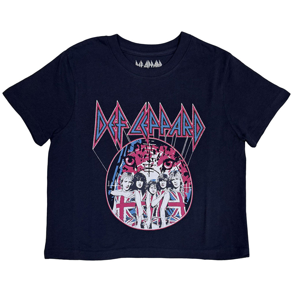 Navy Blue - Front - Def Leppard Womens-Ladies Pyromania World Tour 1983 Crop Top