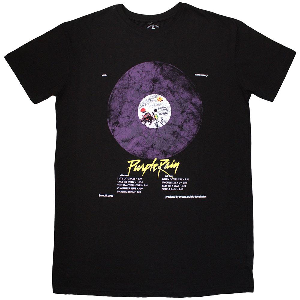 Black - Front - Prince Womens-Ladies Purple Rain Disc T-Shirt Dress
