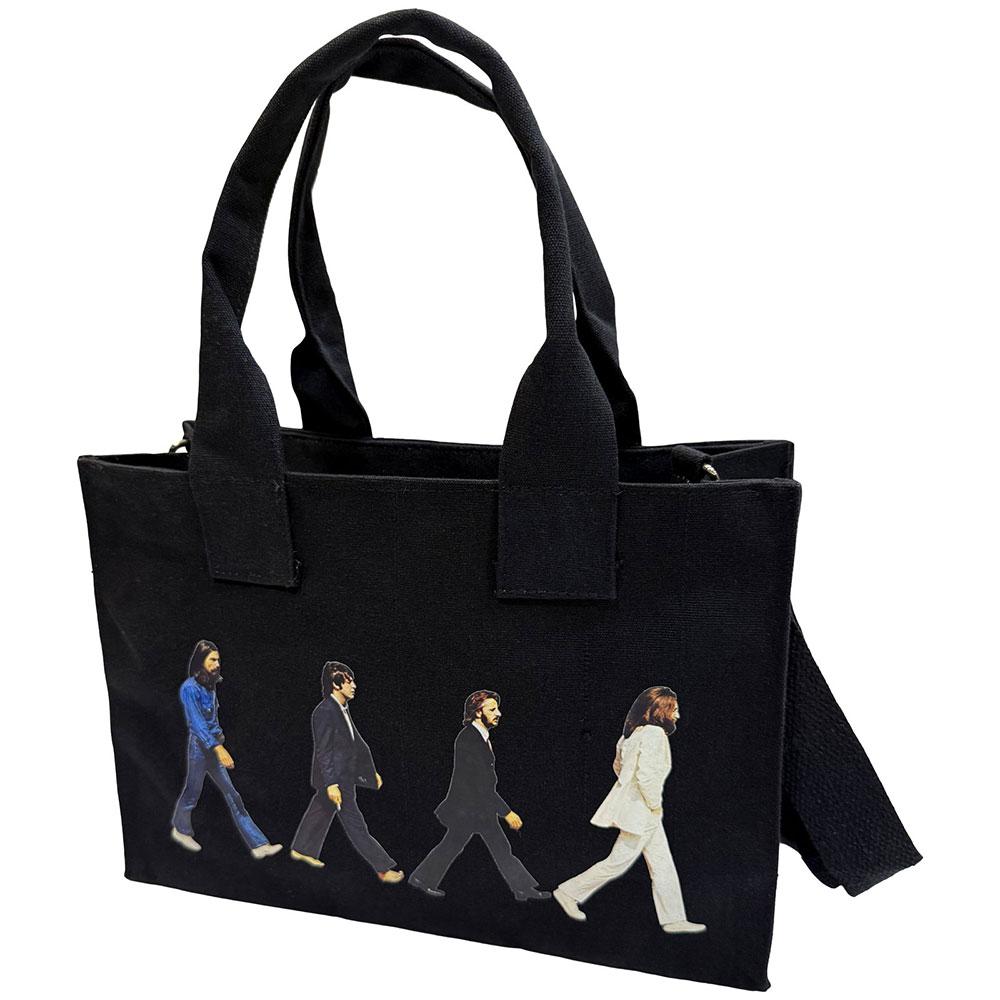Black - Front - The Beatles Abbey Road Drop T Logo Cotton Back Print Tote Bag