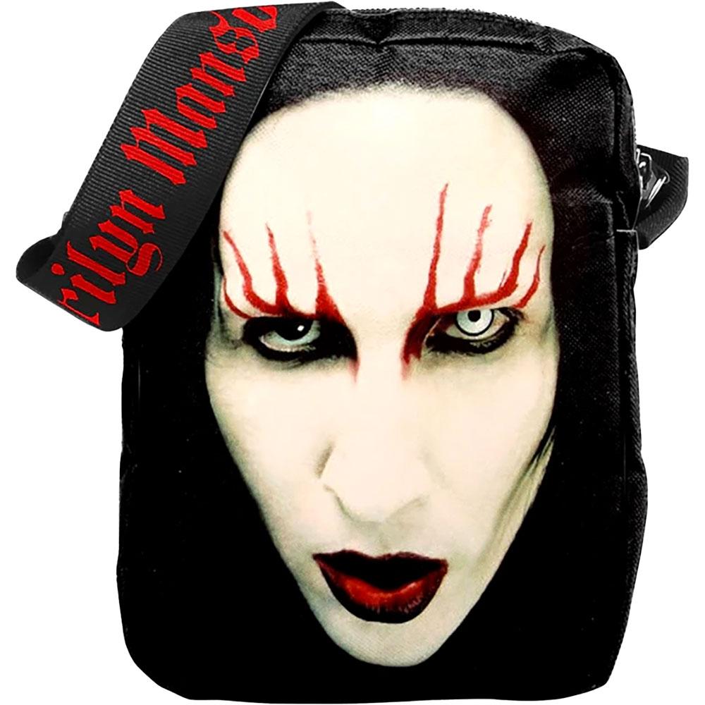 Black - Front - Marilyn Manson Red Lips Crossbody Bag