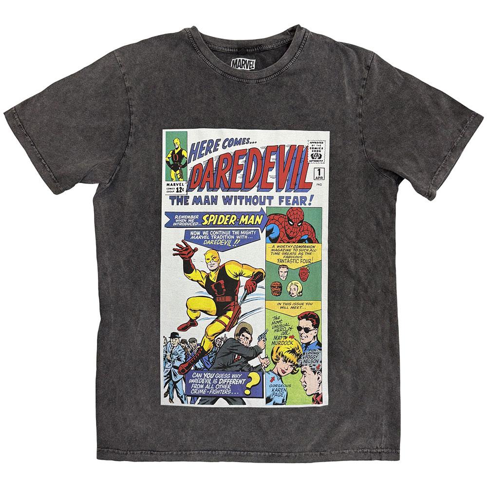 Charcoal Grey - Front - Marvel Comics Unisex Adult Here Comes Daredevil Stone Wash T-Shirt