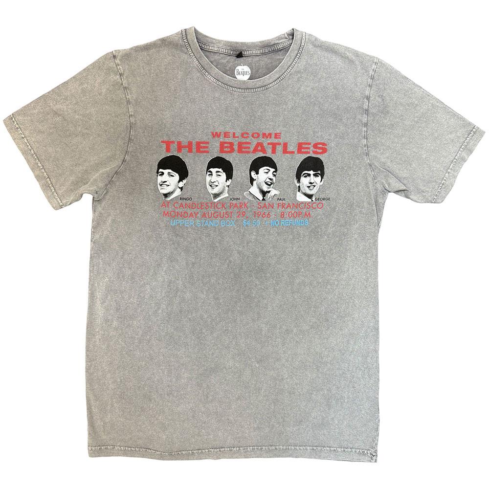 Grey - Front - The Beatles Unisex Adult Candlestick Park Heads Stone Wash T-Shirt