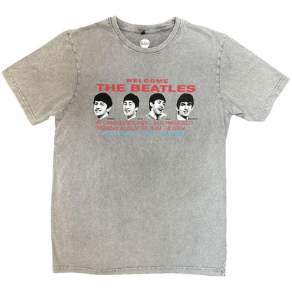Grey - Front - The Beatles Unisex Adult Candlestick Park Heads Stone Wash T-Shirt