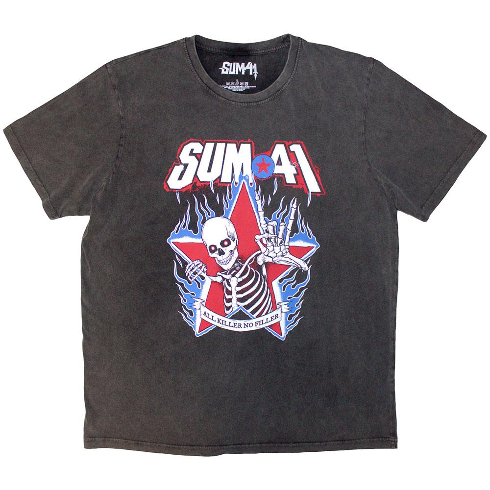 Charcoal Grey - Front - Sum 41 Unisex Adult All Killer No Filler Skeleton Stone Wash T-Shirt