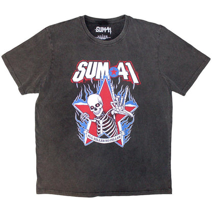 Charcoal Grey - Front - Sum 41 Unisex Adult All Killer No Filler Skeleton Stone Wash T-Shirt