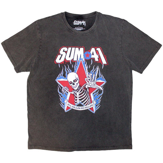 Charcoal Grey - Front - Sum 41 Unisex Adult All Killer No Filler Skeleton Stone Wash T-Shirt