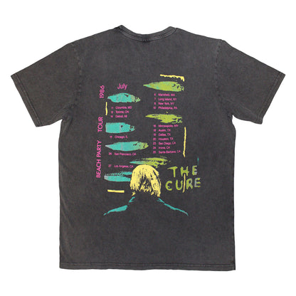 Charcoal Grey - Back - The Cure Unisex Adult Beach Party Tour ´86 Back Print Stone Wash T-Shirt