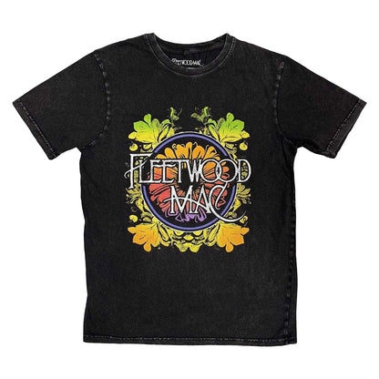 Black - Front - Fleetwood Mac Unisex Adult Circle Floral Stone Wash Logo T-Shirt