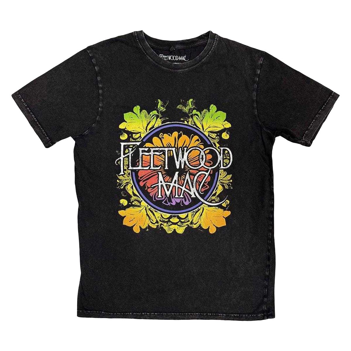 Black - Front - Fleetwood Mac Unisex Adult Circle Floral Stone Wash Logo T-Shirt