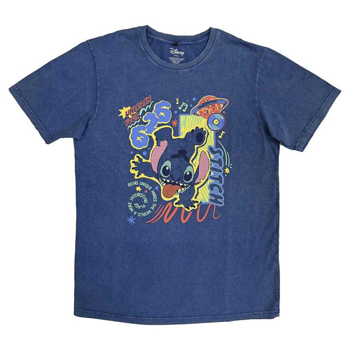 Denim Blue - Front - Lilo & Stitch Unisex Adult 626 Handstand Stone Wash T-Shirt