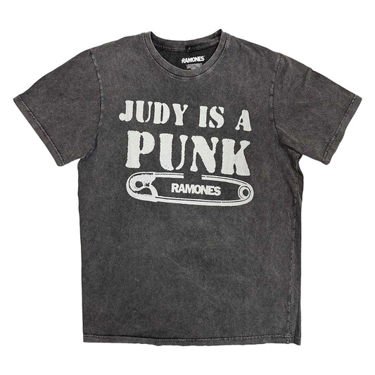Charcoal Grey - Front - Ramones Unisex Adult Judy Is A Punk Stone Wash T-Shirt
