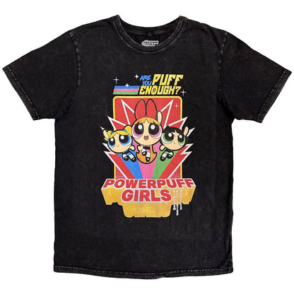 Black - Front - The Powerpuff Girls Unisex Adult Are You Puff Enough? Stone Wash T-Shirt