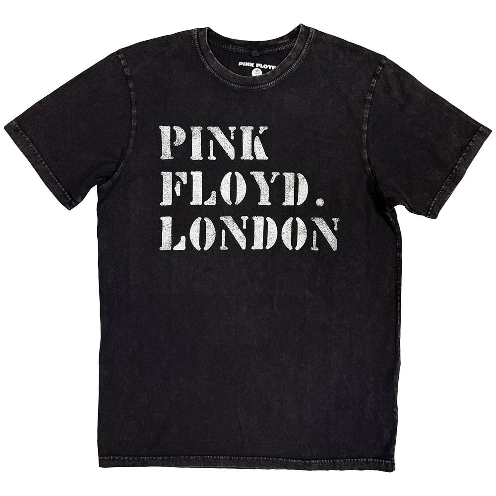 Black - Front - Pink Floyd Unisex Adult Stencil Stone Wash Logo T-Shirt