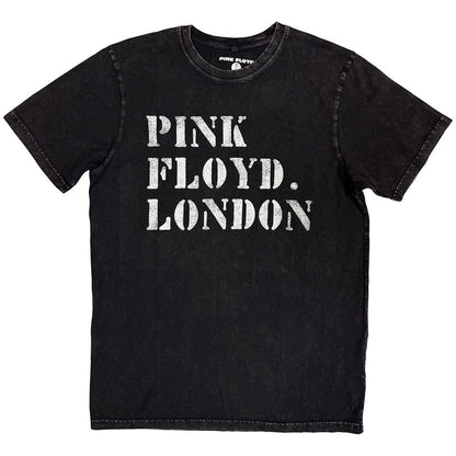Black - Front - Pink Floyd Unisex Adult Stencil Stone Wash Logo T-Shirt